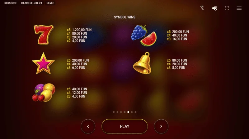 Heart Deluxe 2x - bảng thanh toán với biểu tượng Wild trái tim mở rộng